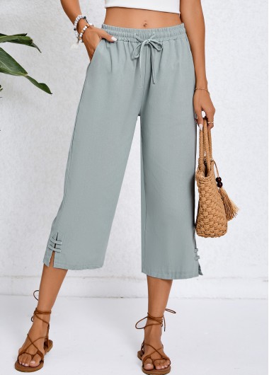 Pocket Grey Elastic Waist High Waisted Pants