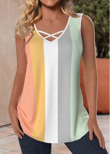 ROTITA Criss Cross Multi Color V Neck Tank Top