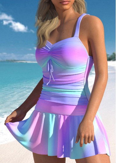 ROTITA Drawstring Light Purple Ombre One Piece Swimwear