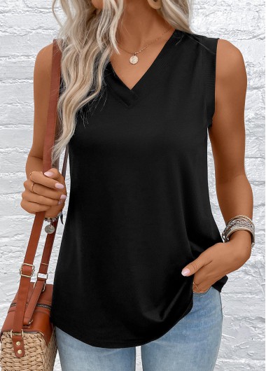 ROTITA Patchwork Black V Neck Tank Top
