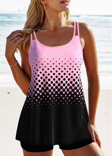 ROTITA Patchwork Double Straps Pink Ombre Tankini Top