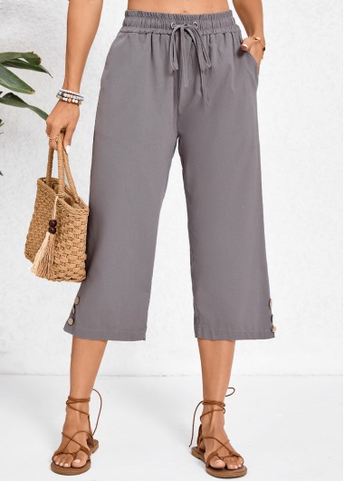 Pocket Dark Grey Elastic Waist High Waisted Pants