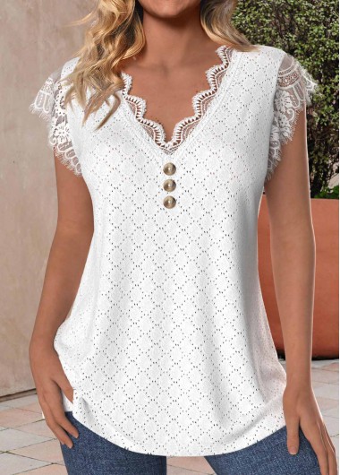 ROTITA Lace White V Neck Tank Top