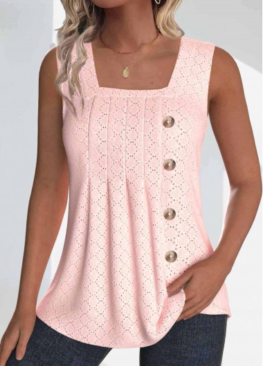 ROTITA Jacquard Light Pink Square Neck Sleeveless Tank Top