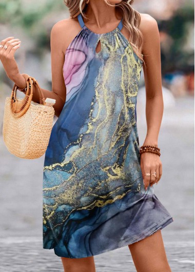 ROTITA Cut Out Tie Dye Print Multi Color Sleeveless Dress