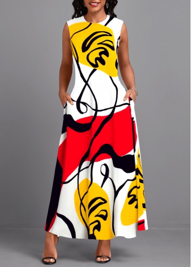 ROTITA Breathable Graffiti Print Multi Color Maxi Dress