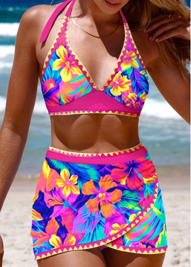 ROTITA Tie Hot Pink Floral Print Bikini Set