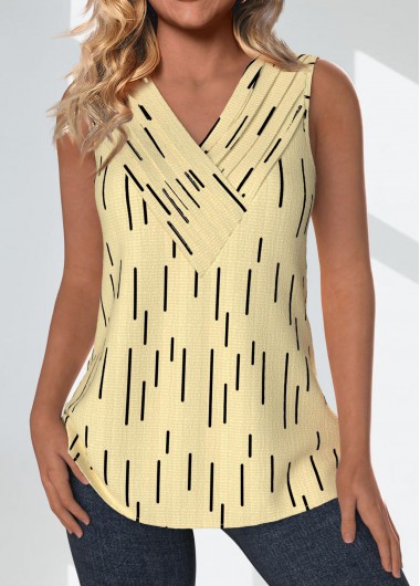 ROTITA Surplice Geometric Print Light Yellow V Neck Tank Top