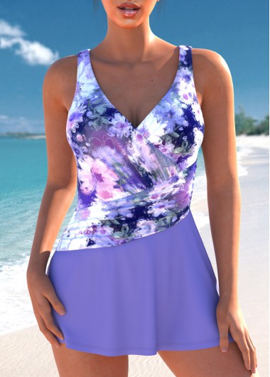 ROTITA Dusty Purple Floral Print One Piece Swimdress