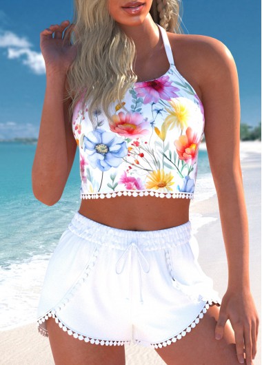 ROTITA Patchwork White Floral Print Bikini Set