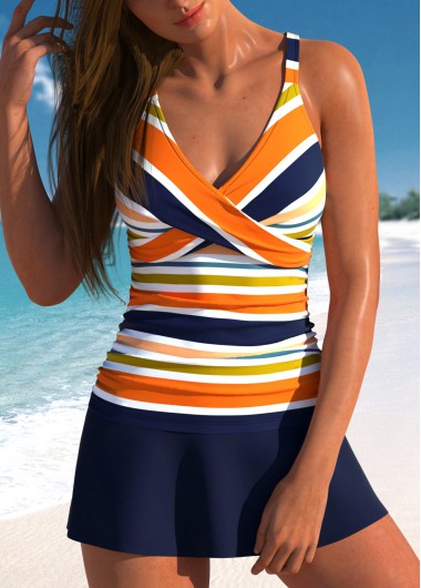 ROTITA Surplice Navy Multi Stripe Print Tankini Set