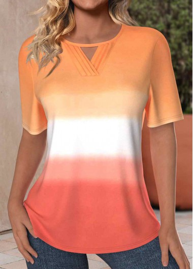ROTITA Cut Out Ombre Orange Round Neck T Shirt
