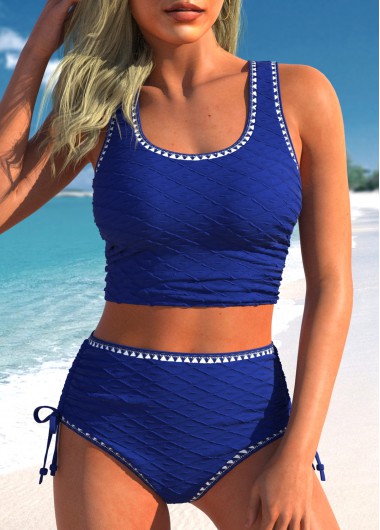 ROTITA Drawstring Scoop Neck Royal Blue Bikini Set