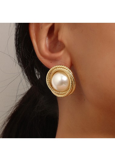 Round Pearl Design Gold Alloy Earrings