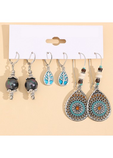 Silver Vintage Bohemian Design Alloy Earrings Set