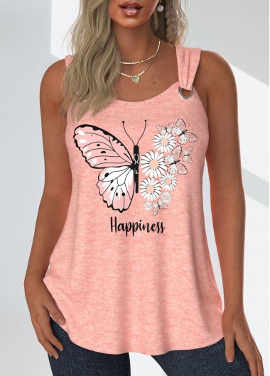 ROTITA Grommet Butterfly Print Dusty Pink Scoop Neck Tank Top