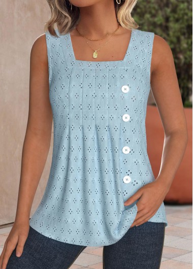 ROTITA Jacquard Dusty Blue Square Neck Sleeveless Tank Top