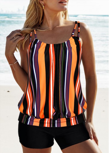 ROTITA Patchwork Multi Color Striped Tankini Top