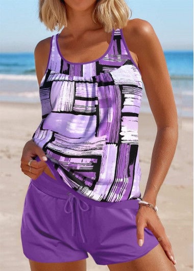 ROTITA Tie Purple Geometric Print Tankini Set