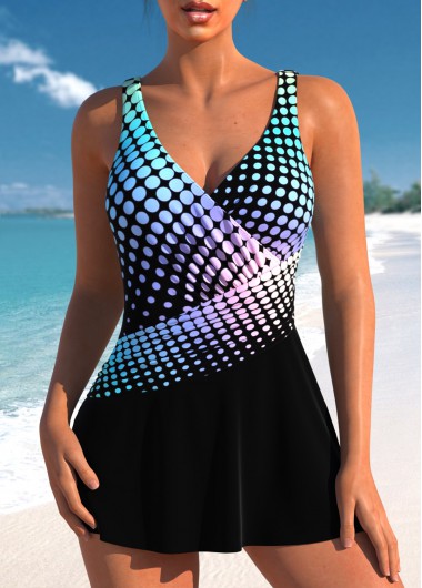 ROTITA Patchwork Black Ombre One Piece Swimdress