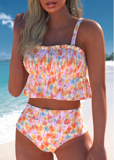ROTITA Smocked Multi Color Ditsy Floral Print Bikini Set