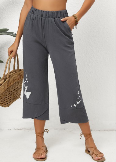 Pocket Graffiti Print Dark Grey Marl Elastic Waist Pants