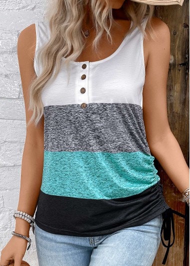 ROTITA Button Striped Multi Color Scoop Neck Sleeveless Tank Top