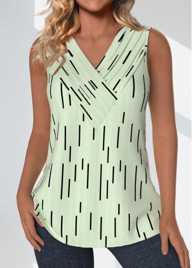 ROTITA Surplice Geometric Print Light Green V Neck Tank Top