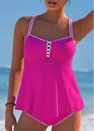 ROTITA Criss Cross Hot Pink Circular Ring Tankini Set