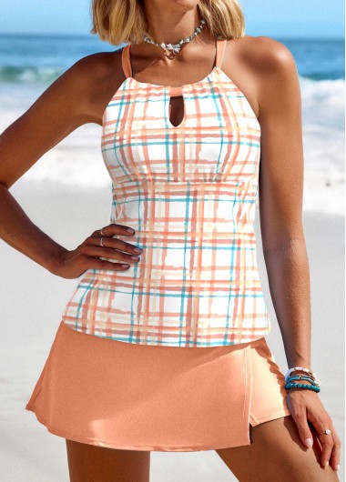 ROTITA Cut Out Orange Geometric Print Tankini Set