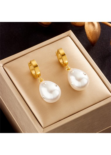 Pearl Teardrop Rhinestone Design Gold Earrings
