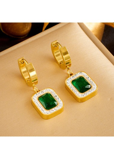 Rhinestone Detail Square Blackish Green Earrings