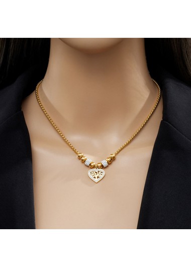 Heart Tree Beaded Gold Pendant Necklace