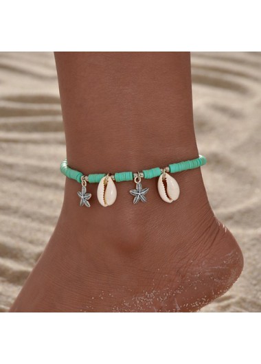 Seashell Detailed Beaded Mint Green Anklet