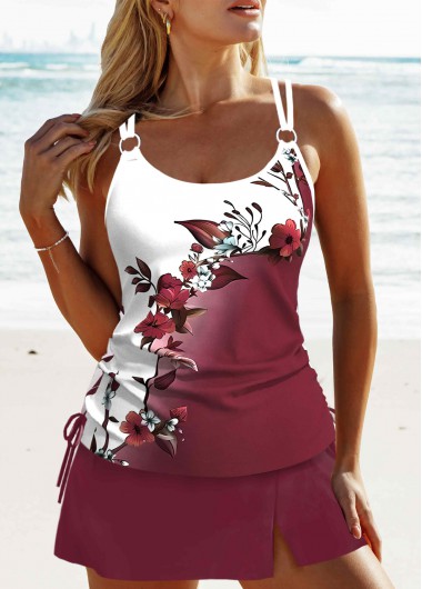 ROTITA Circular Ring Red Floral Print Tankini Set