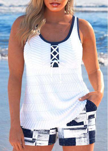 ROTITA Jacquard Navy Geometric Print Tankini Set