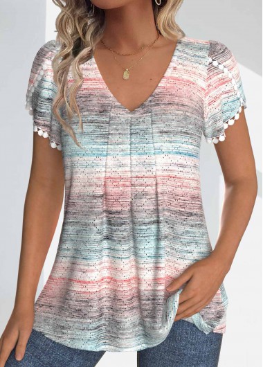 ROTITA Textured Fabric Ombre Light Pink V Neck T Shirt