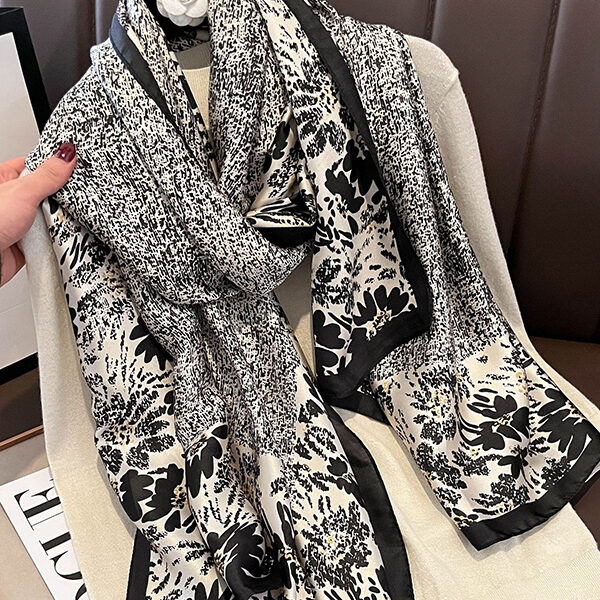 Chic Printed Silk Imitation Warm Shawl&Scarf BEIGE BLACK-One_size SkuCY-!111504MaterialSilk Imitation