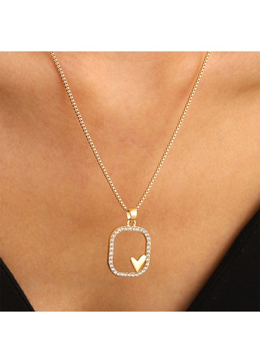 Heart Detail Rhinestone Golden Alloy Necklace