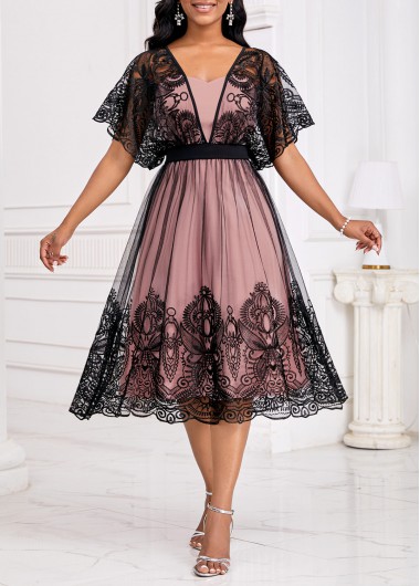 ROTITA Patchwork Black Heart Collar Short Sleeve Dress