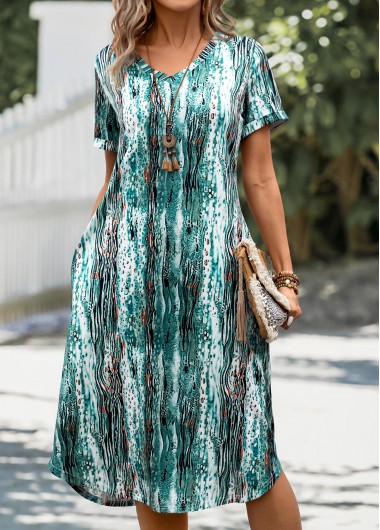 Pocket Graffiti Print Mint Green A Line Dress