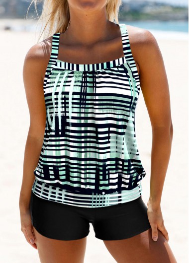 ROTITA Criss Cross Mint Green Geometric Print Tankini Top