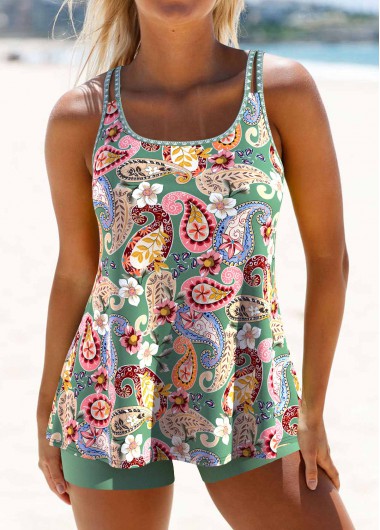 ROTITA Patchwork Sage Green Paisley Print Tankini Set
