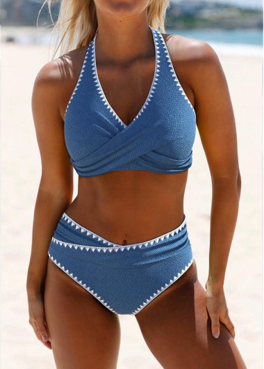 ROTITA Criss Cross Denim Blue Tie Back Bikini Set