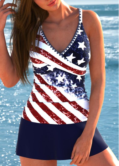 ROTITA Surplice Navy Flag Print Tankini Set