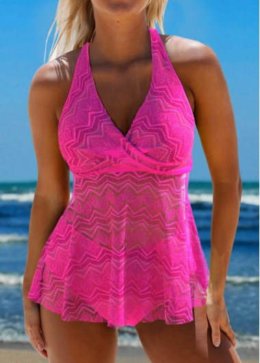 ROTITA Lace Hot Pink Tie Back Tankini Set