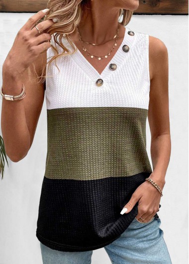 ROTITA Button White V Neck Sleeveless Tank Top