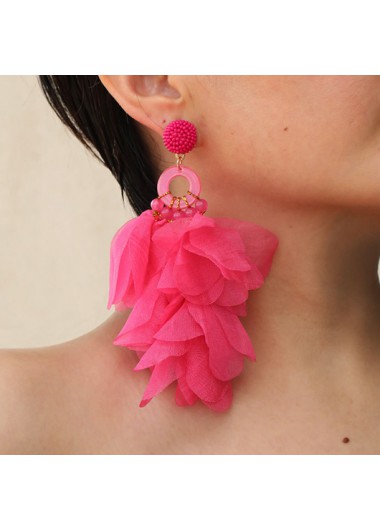 Neon Rose Red Patchwork Floral Beaded Earrings
