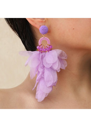 Light Purple Patchwork Floral Beaded Earrings