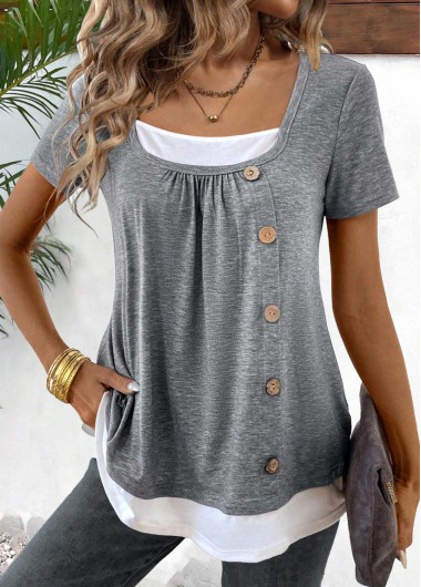 ROTITA Fake 2in1 Dark Grey Marl Square Neck Blouse